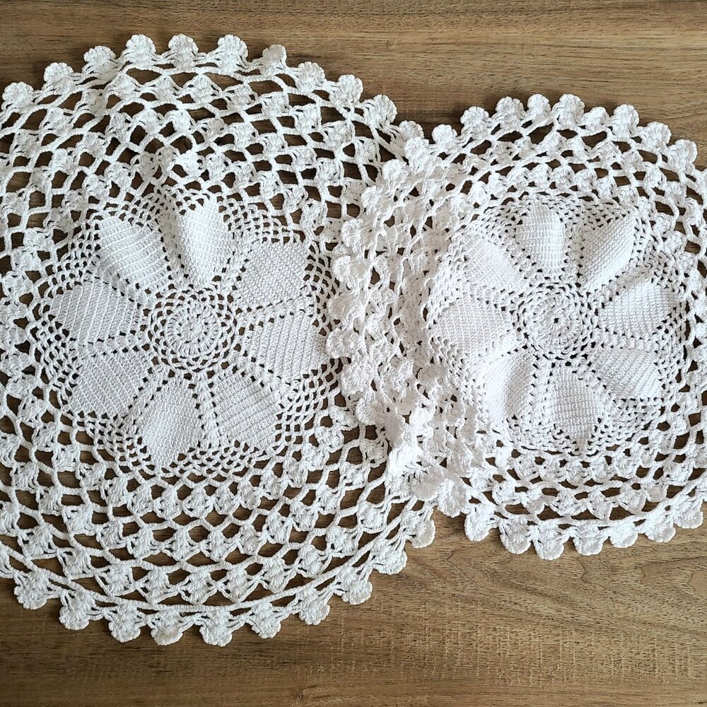 2 large round crochet handmade doilies.
